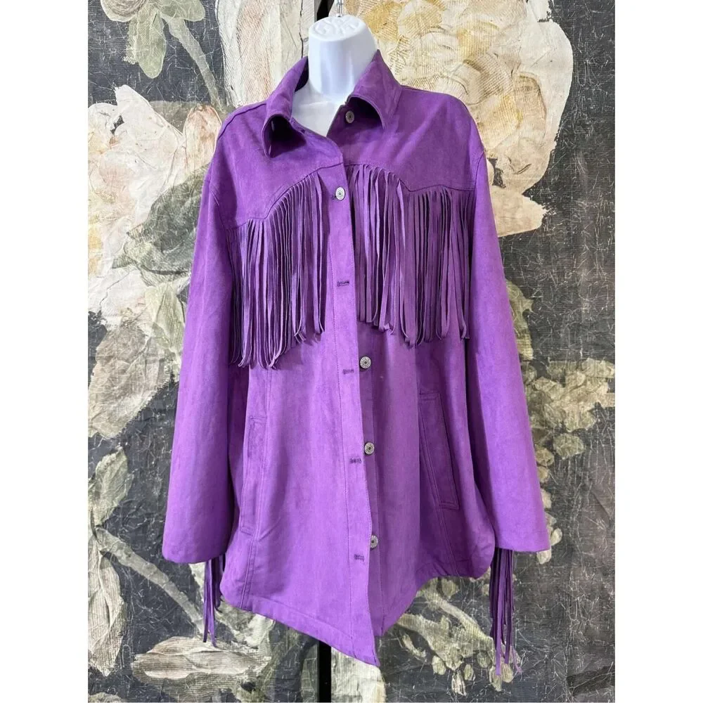 New Free People We The Free vegan suede fringed jacket L - Picture 3 of 6